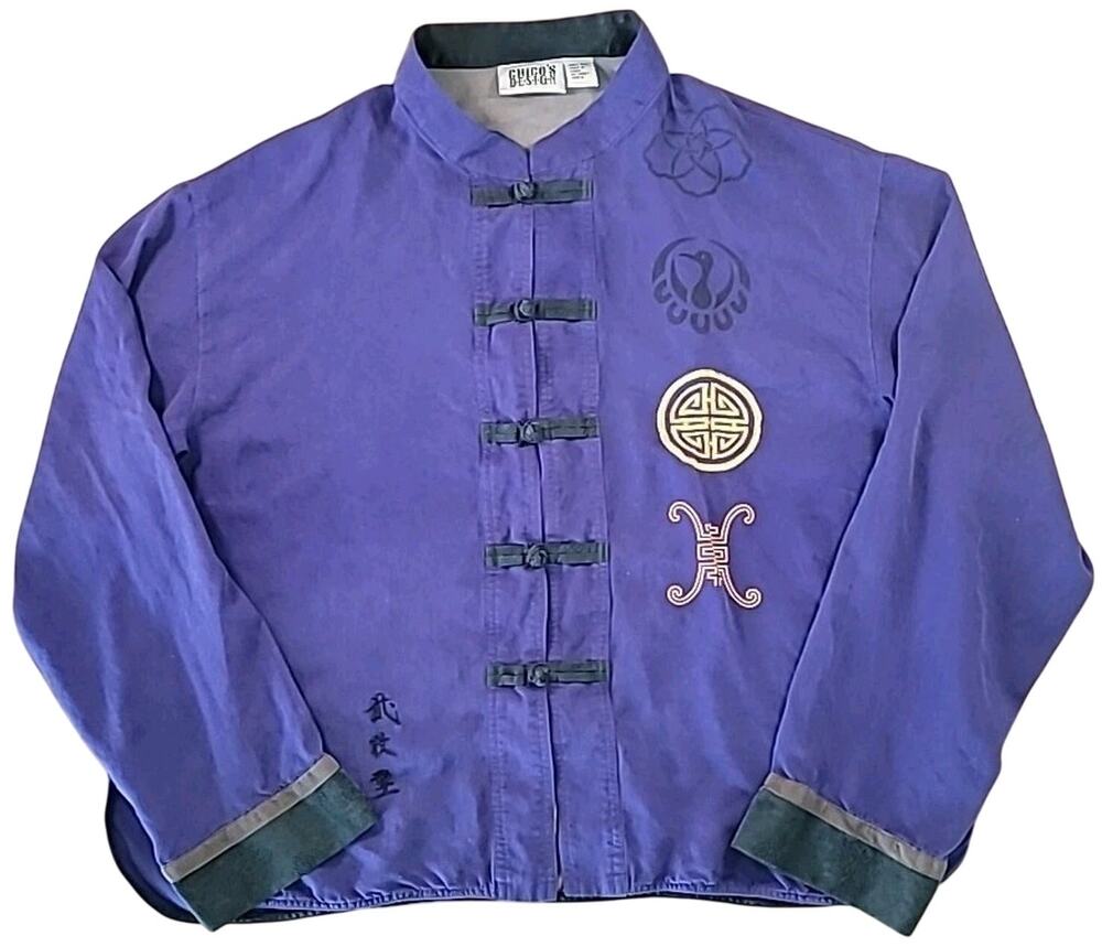 Chico’s Silk Phoenix Embroidered Jacket XL Art Deco Boho